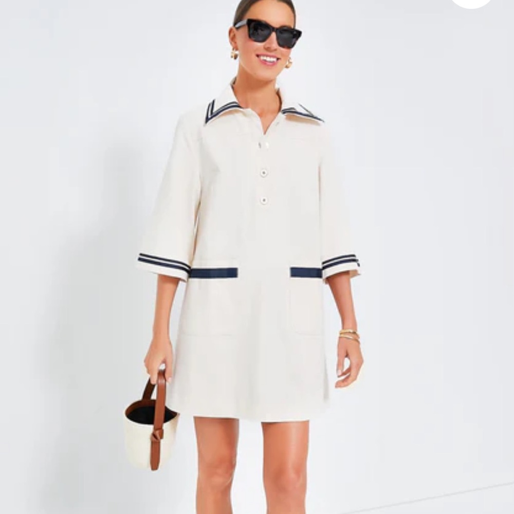 Tuckernuck Cream Shift Dress with Navy Trim